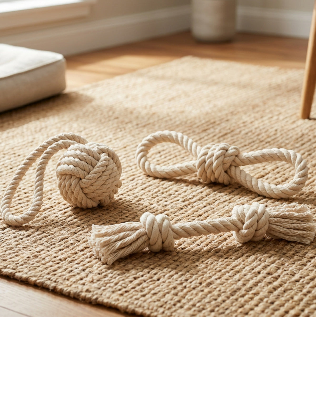 Ybdgf Cotton Rope Dog Toys Three Piece Natural - Lifestyle view